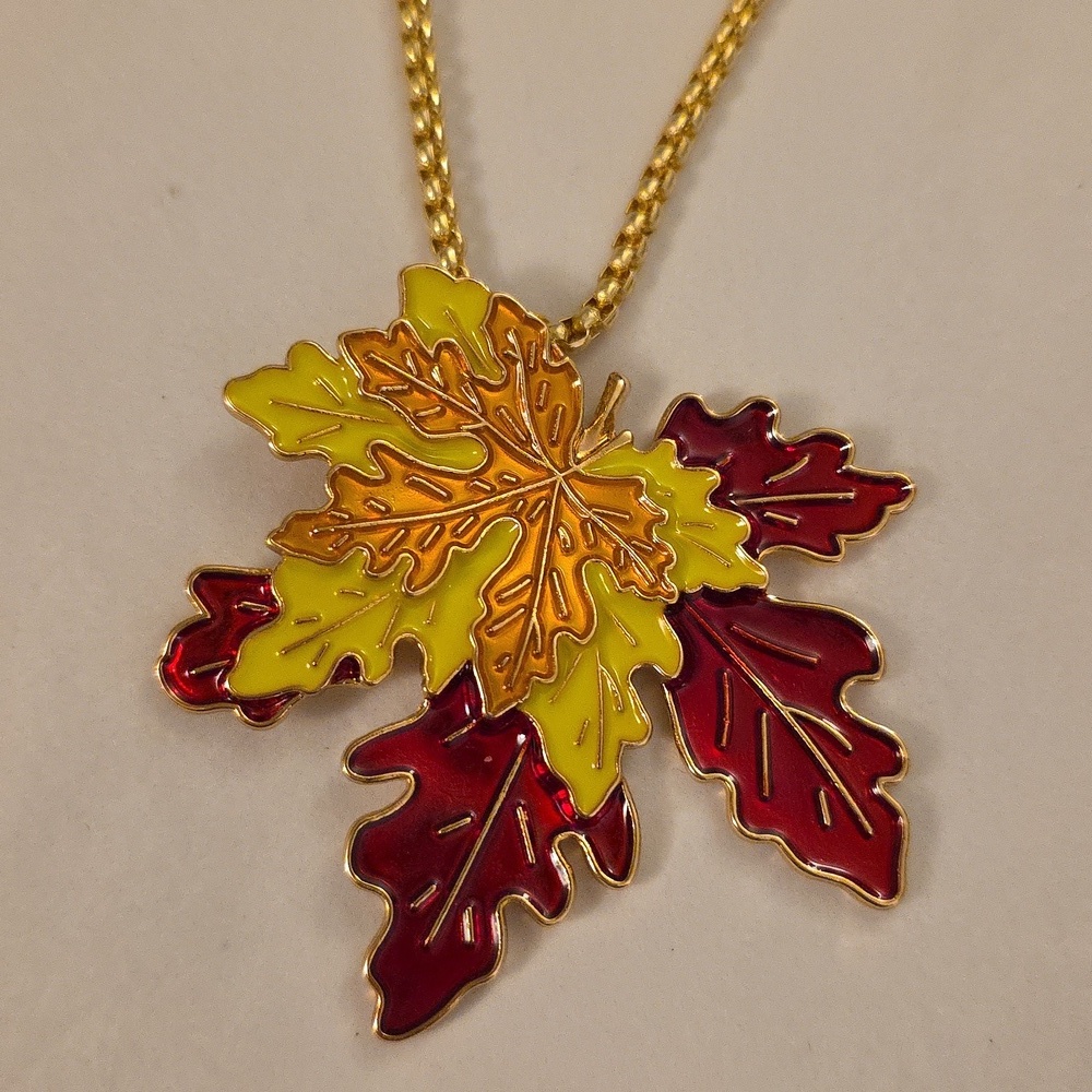 Multi Color MultiLayered Maple Leaf Necklace Long Chain